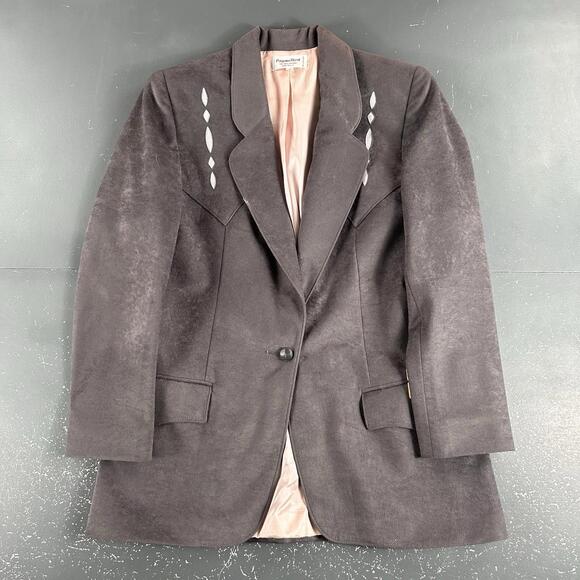 VTG Pagano West Blazer Womens 6 Gray Pink Diamond Yokes Poly Suede NWT USA - Picture 2 of 10